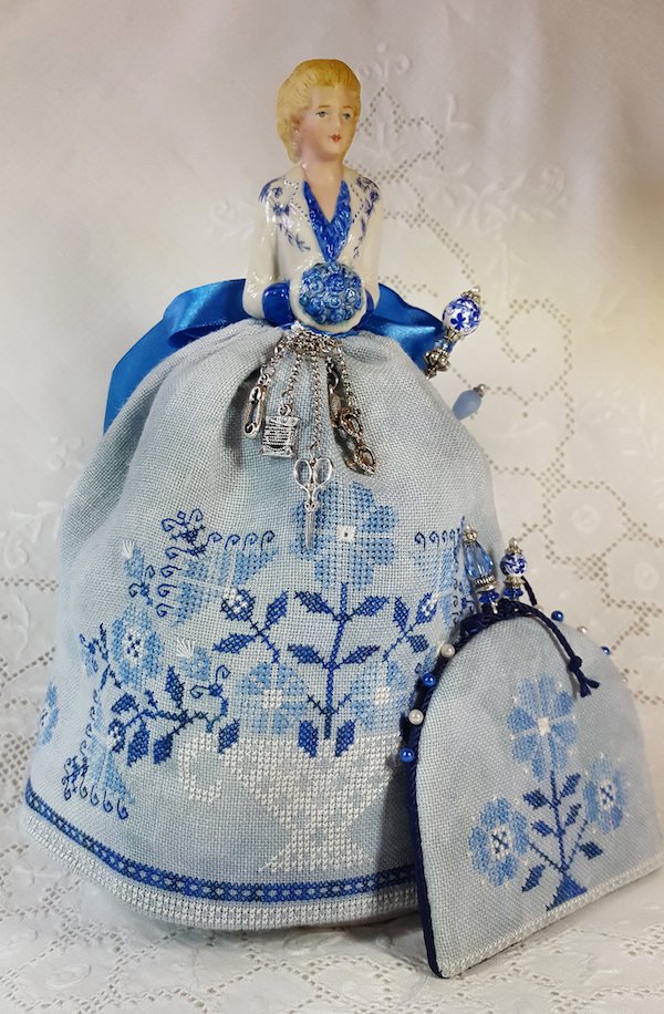 blue pincushion doll denise by giulia punti antichi embroidered