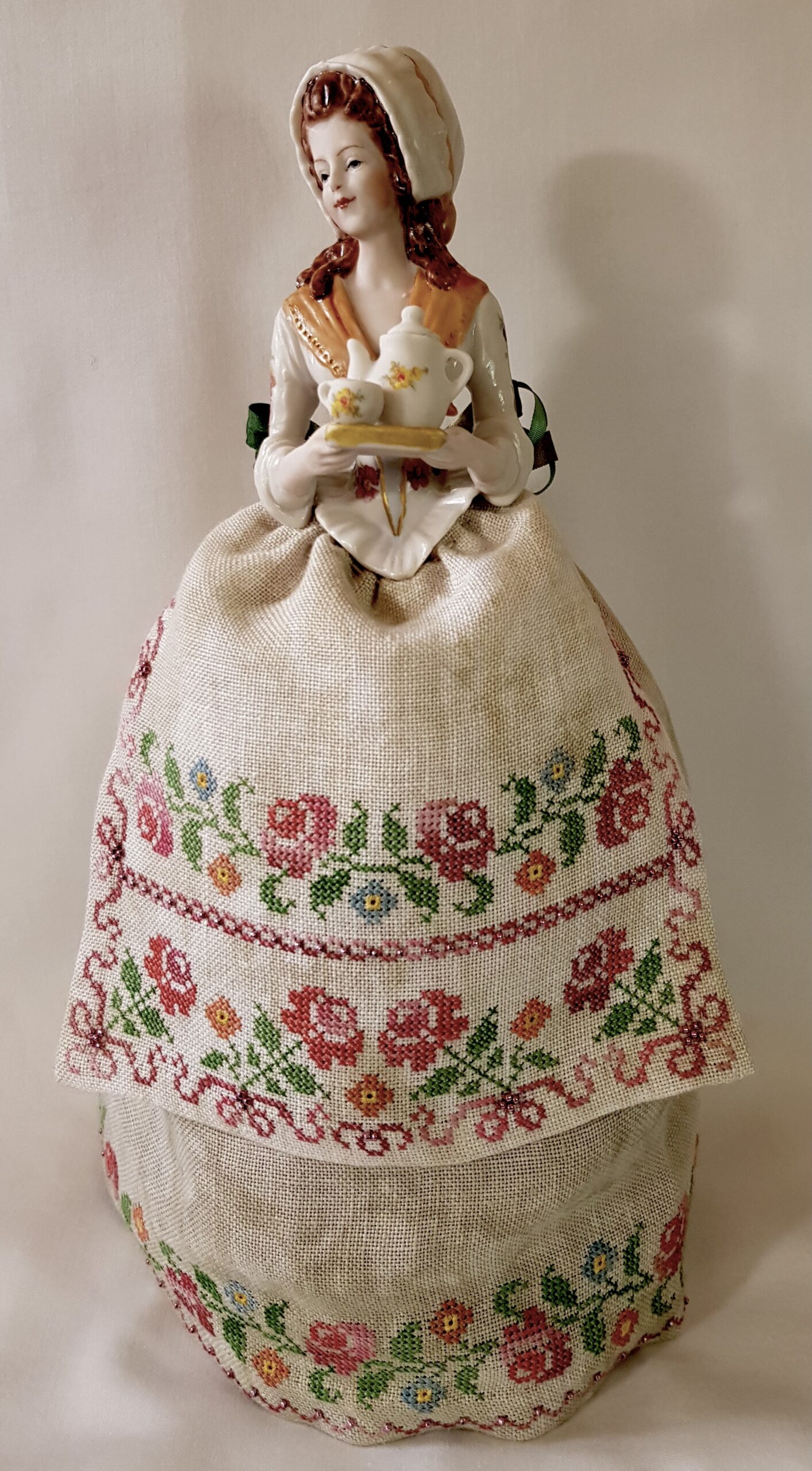 the chocolate lady porcelain half doll with stitched skirt by giulia punti antichi