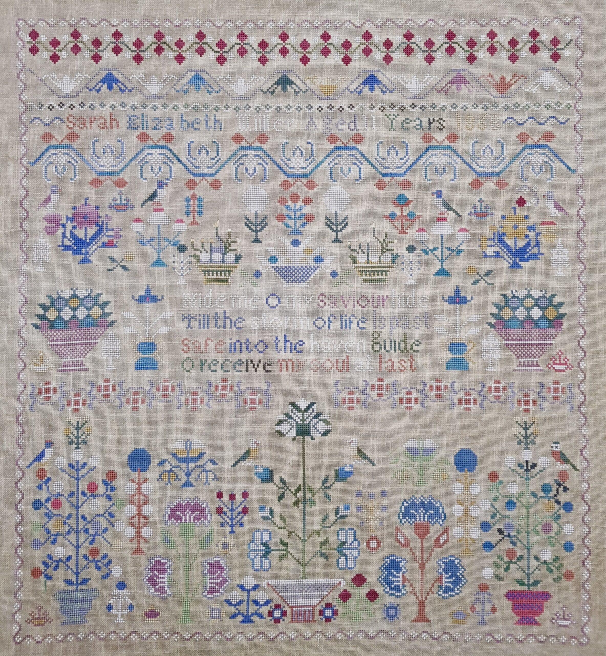 sampler in blues and white and red sarah elizabeth miller